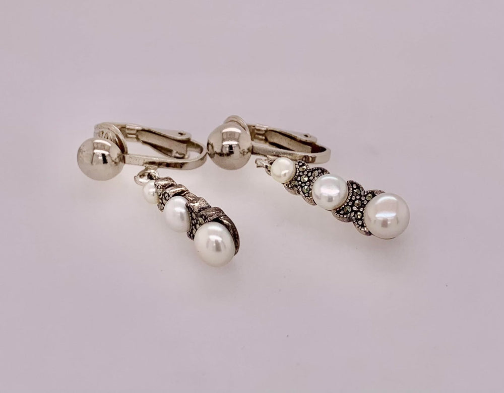 Estate Sterling Silver Pearl Clip Earrings