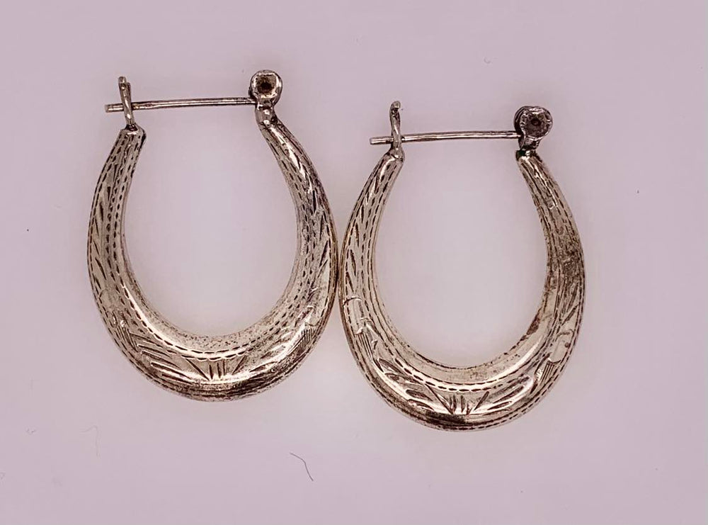 Estate Sterling Silver Etched Hoops