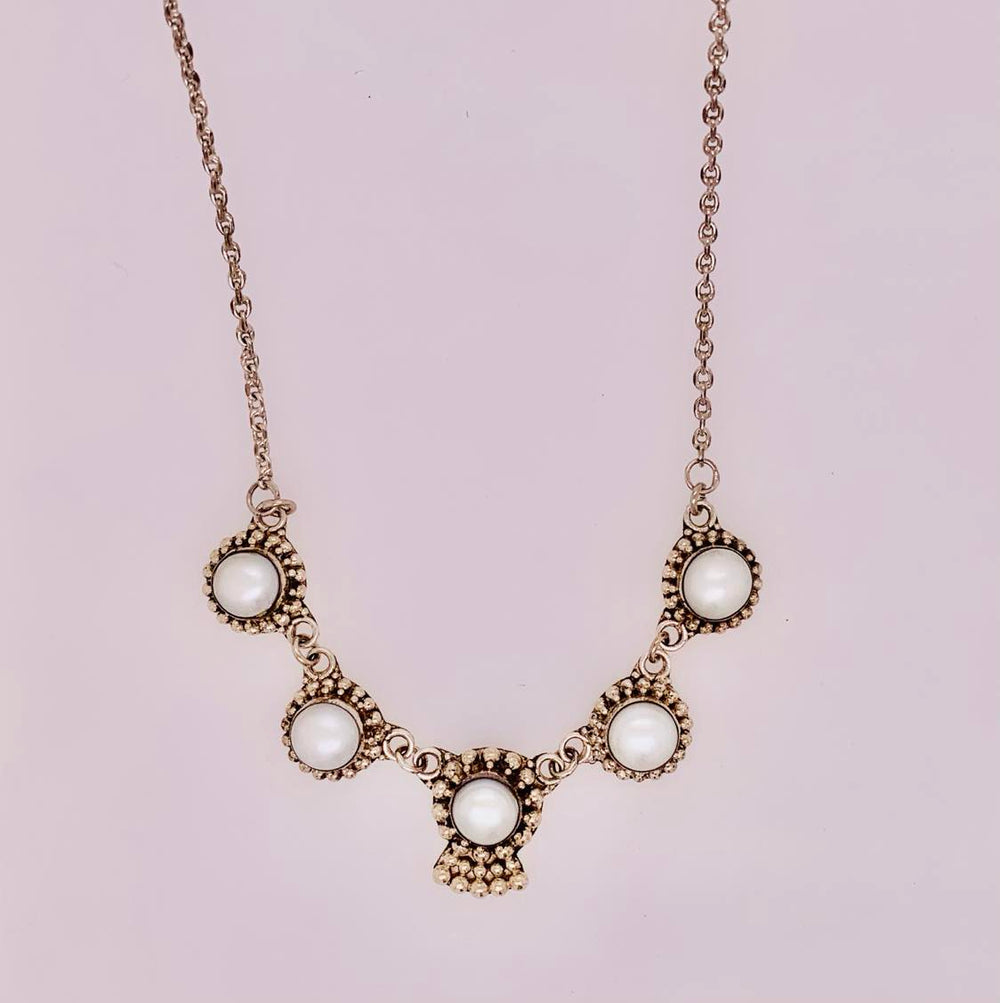 Estate Sterling Silver Faux Mabe' Pearl Necklace