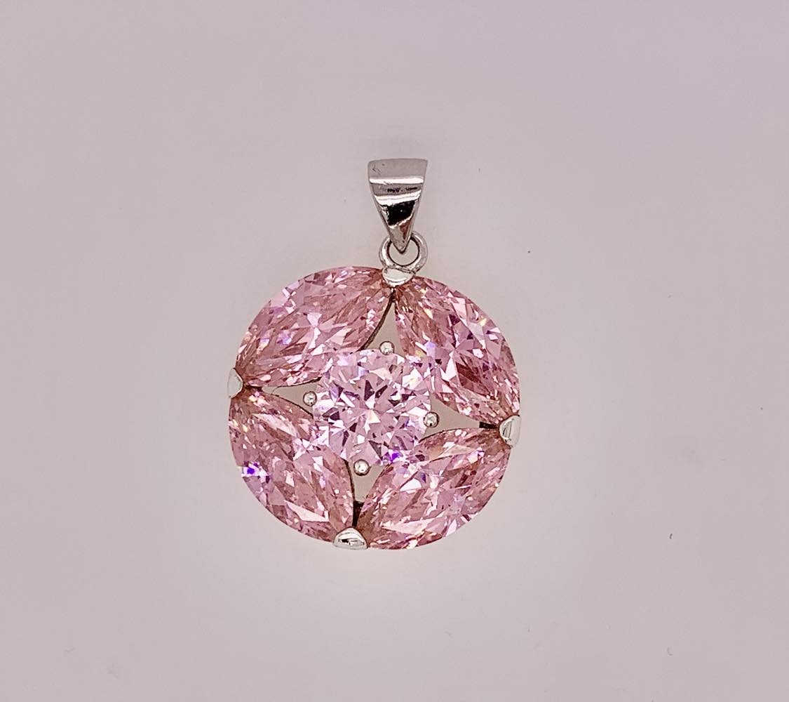 Estate Sterling Silver Pink Crystal Pendant