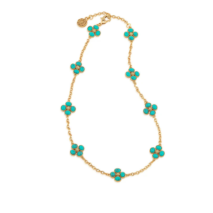Turquoise Berry Clover Double Sided Necklace