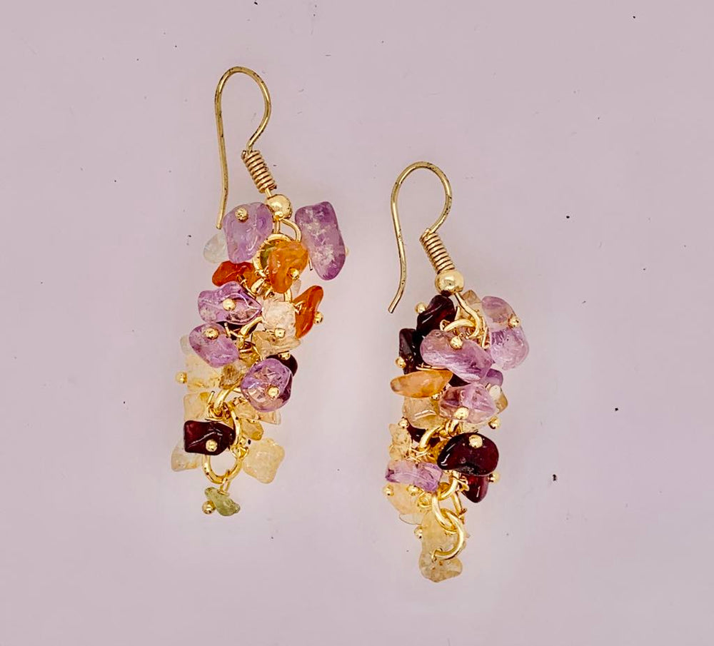 Estate Gold Filled Gemstone Cluster Earrings