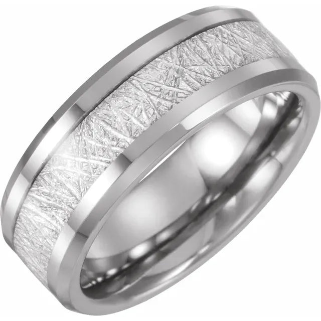 Tungsten Band with Imitation Meteorite Inlay