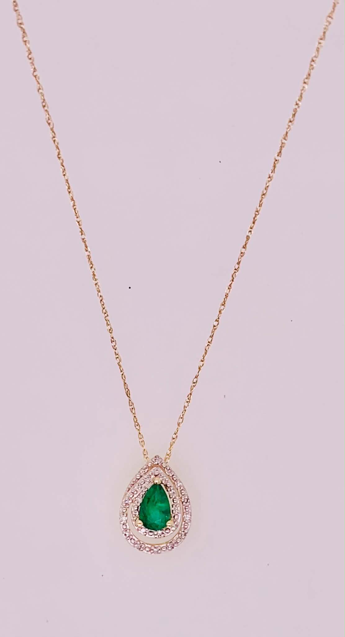 14K Emerald & Diamond Pendant