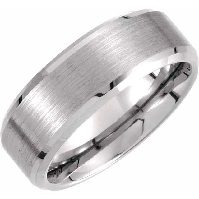 Tungsten Beveled-Edge Band with Satin Center