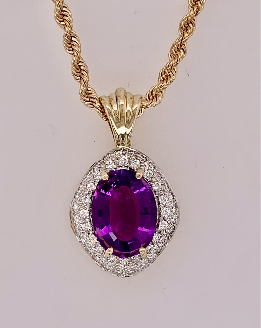 Estate 14K Amethyst & Diamond Pendant