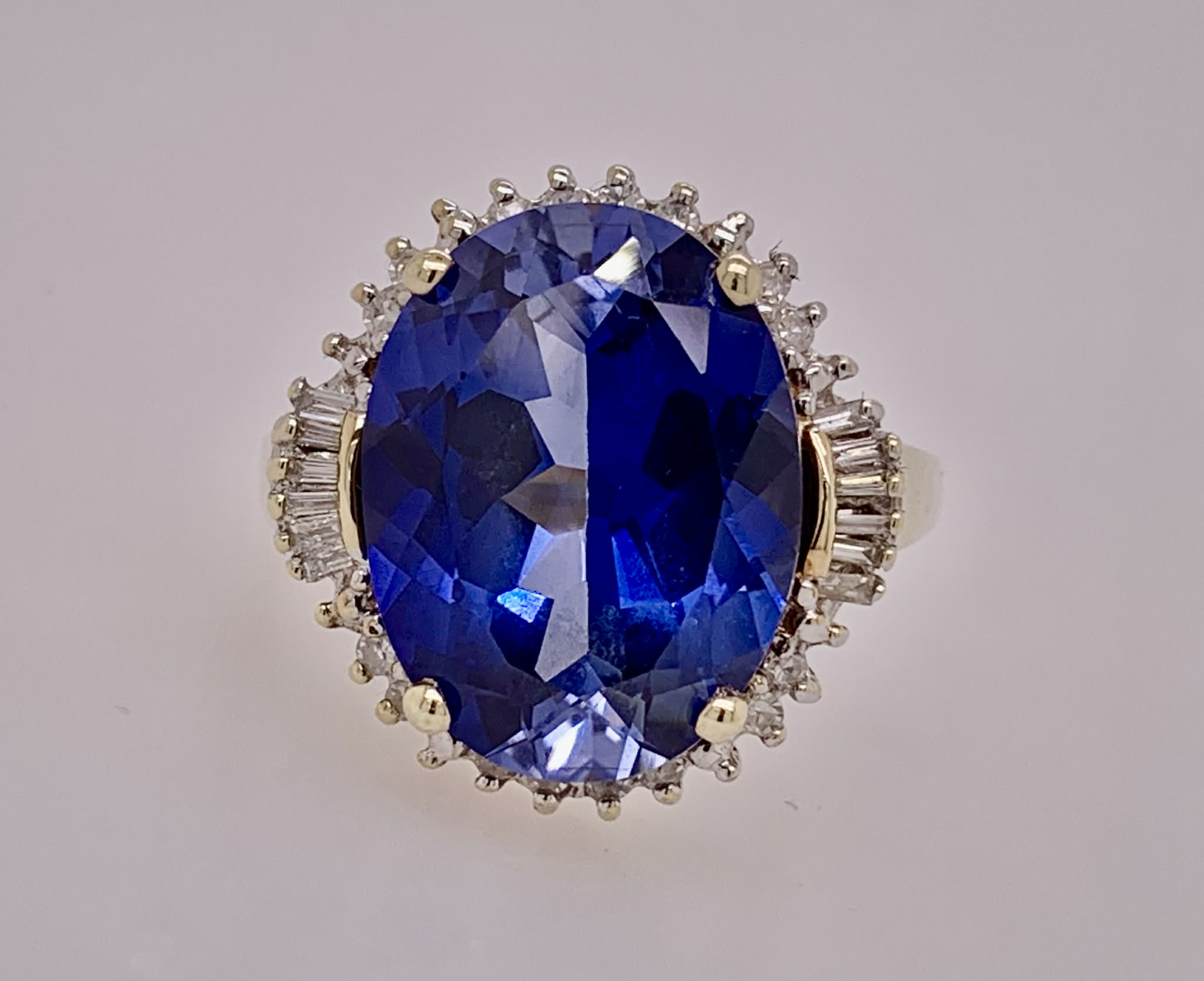 Estate 10K Gold Synthetic Tanzanite & Diamond Ring