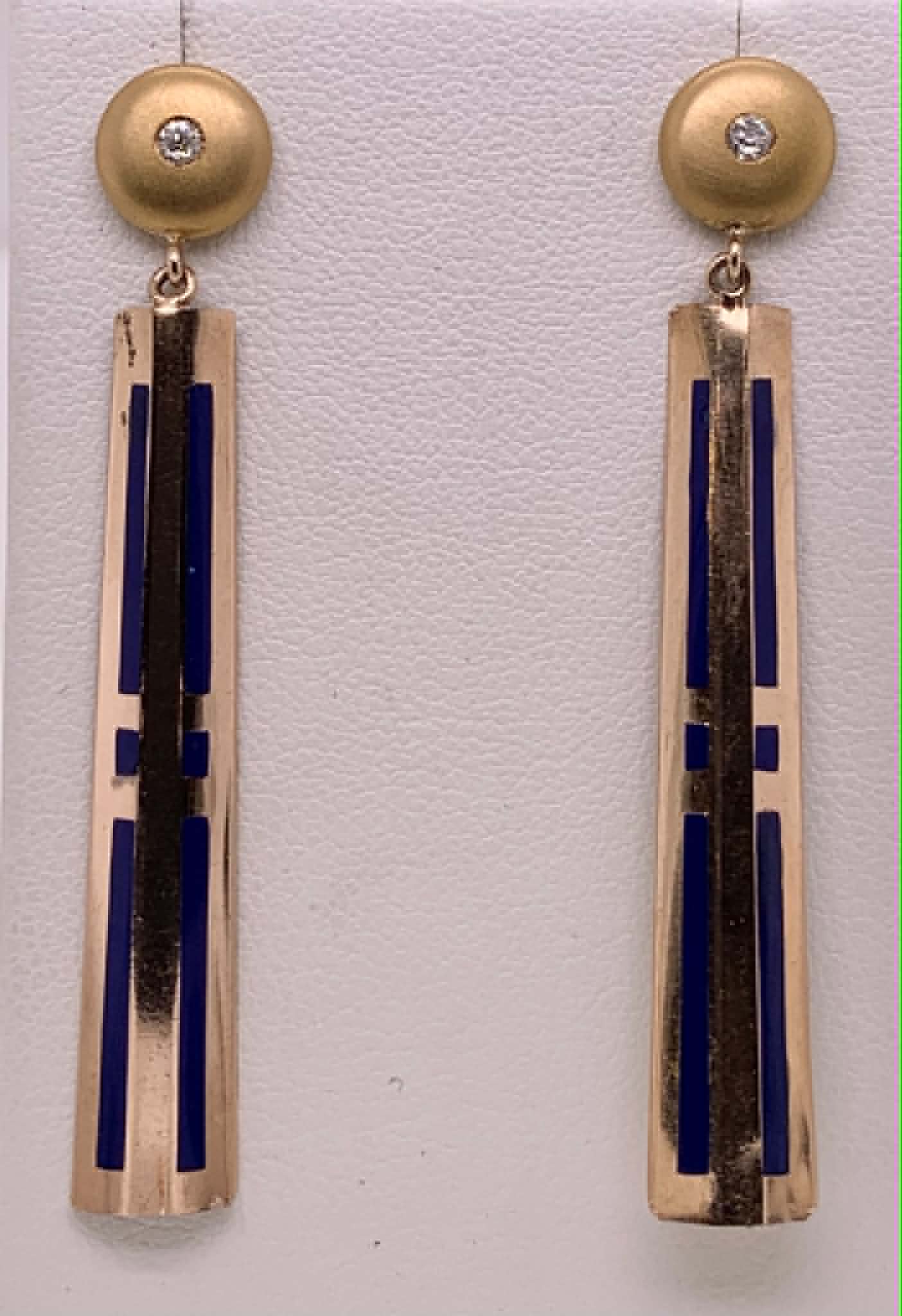 Estate Gold Diamond & Enamel Earrings