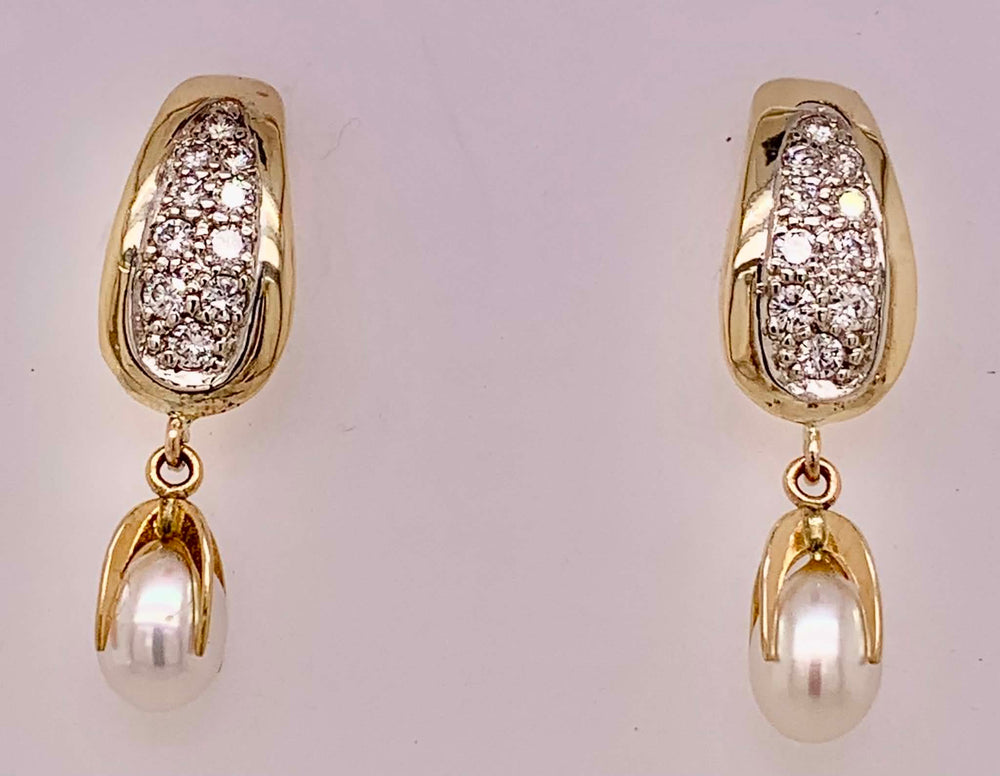 14K Diamond and Pearl Earrings