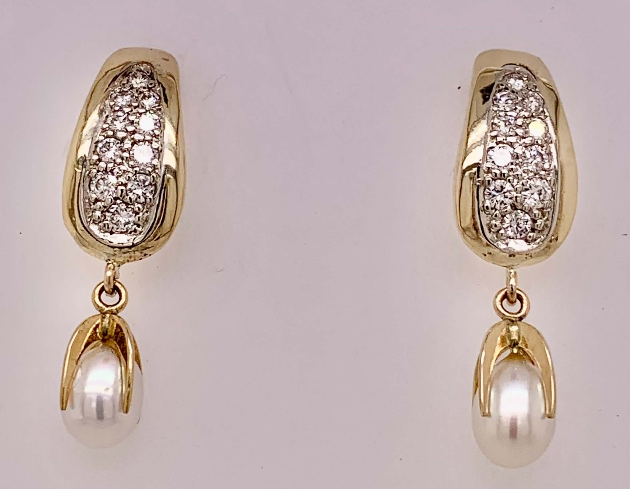 14K Diamond and Pearl Earrings
