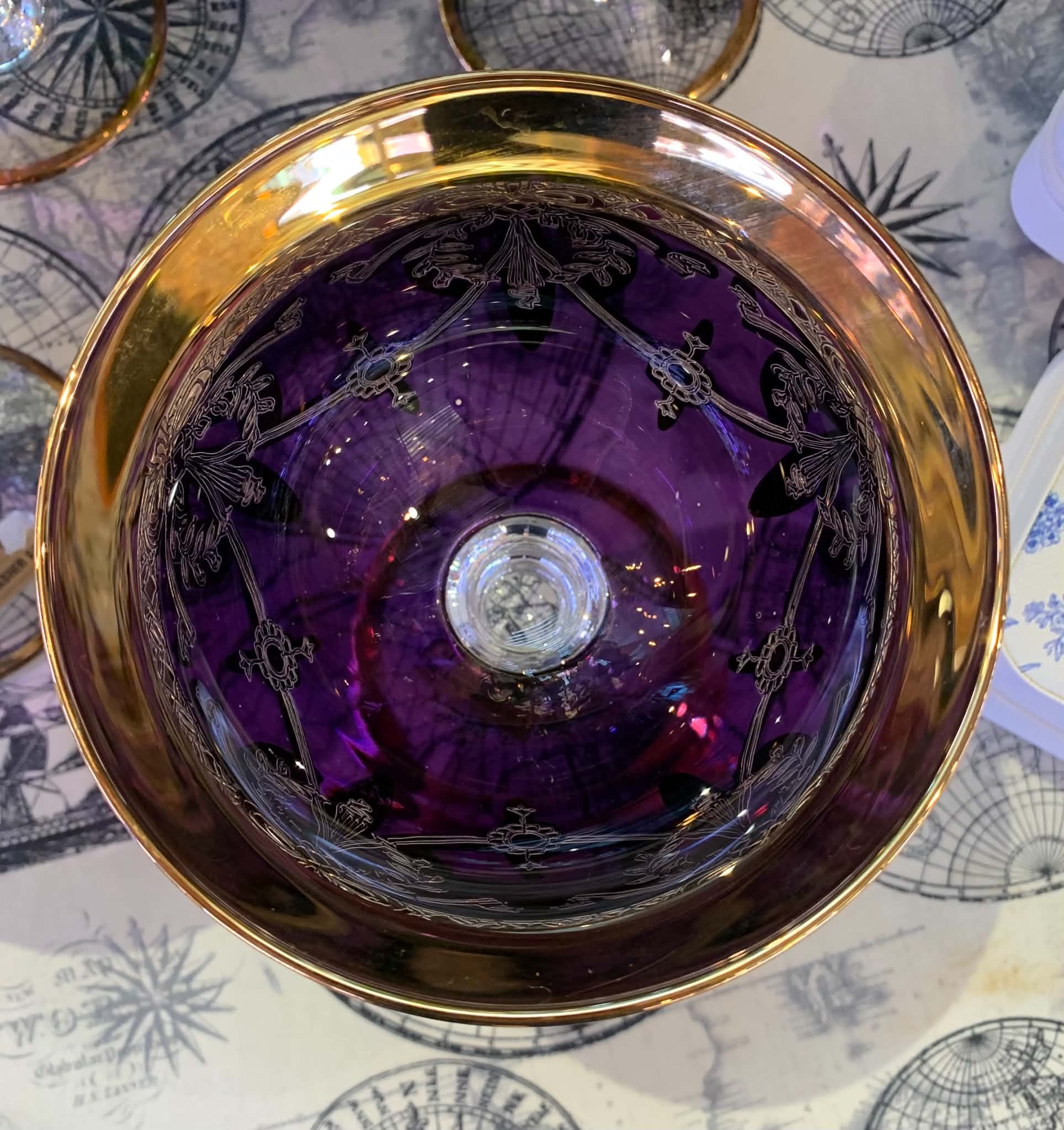 Arte Italica Amethyst & Gold Footed Dessert Bowl