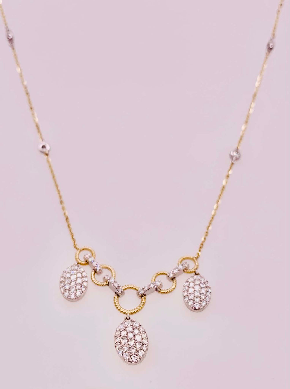 14K Two Tone Diamond Dangle Station Necklace