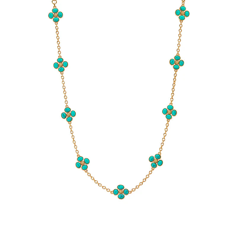 Turquoise Berry Clover Double Sided Necklace