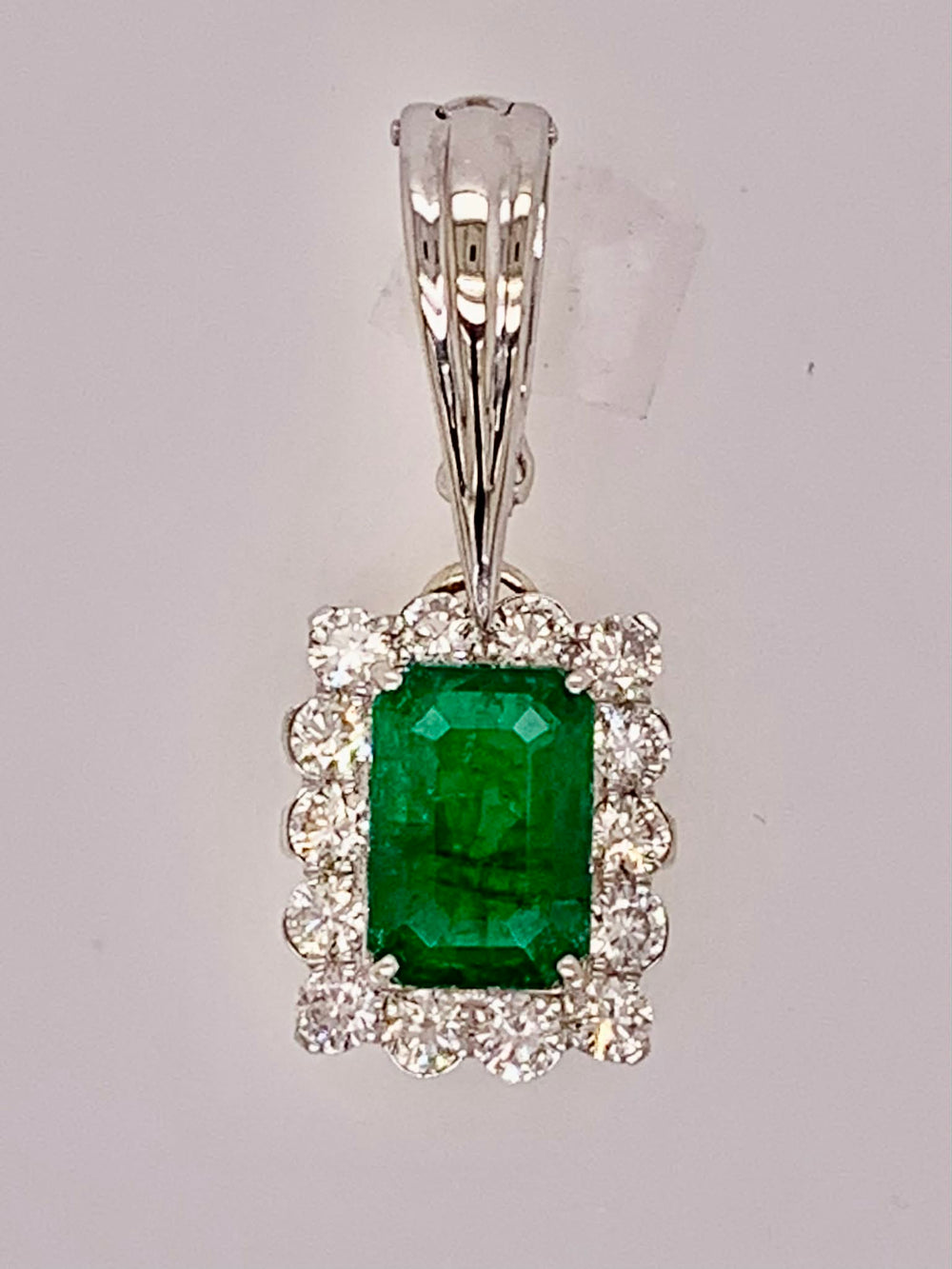 Estate 18K Emerald & Diamond Pendant