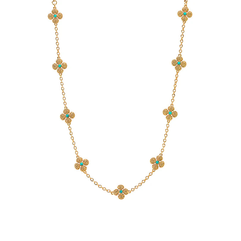 Turquoise Berry Clover Double Sided Necklace