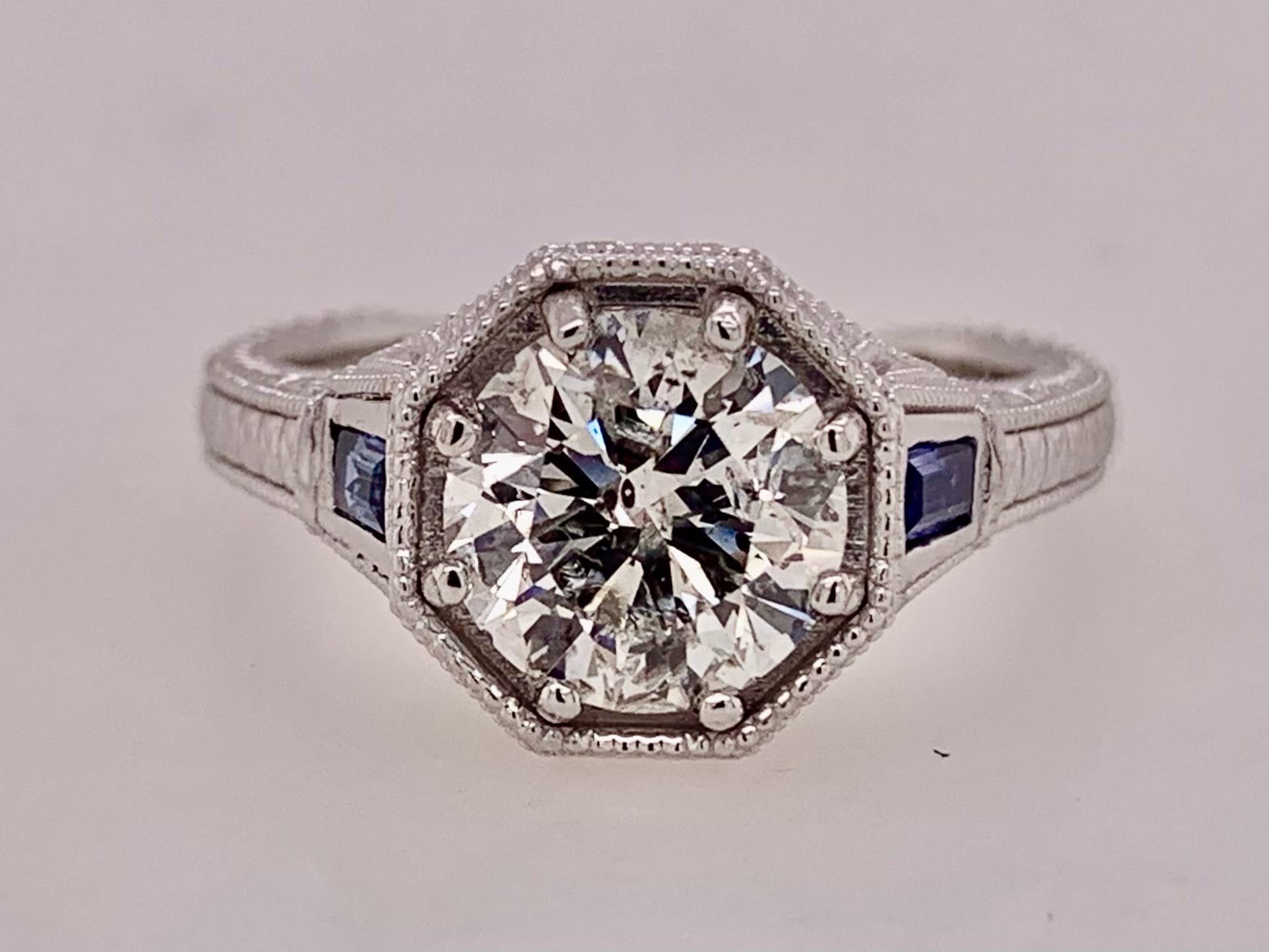 Antique Reproduction Platinum Diamond and Sapphire Ring