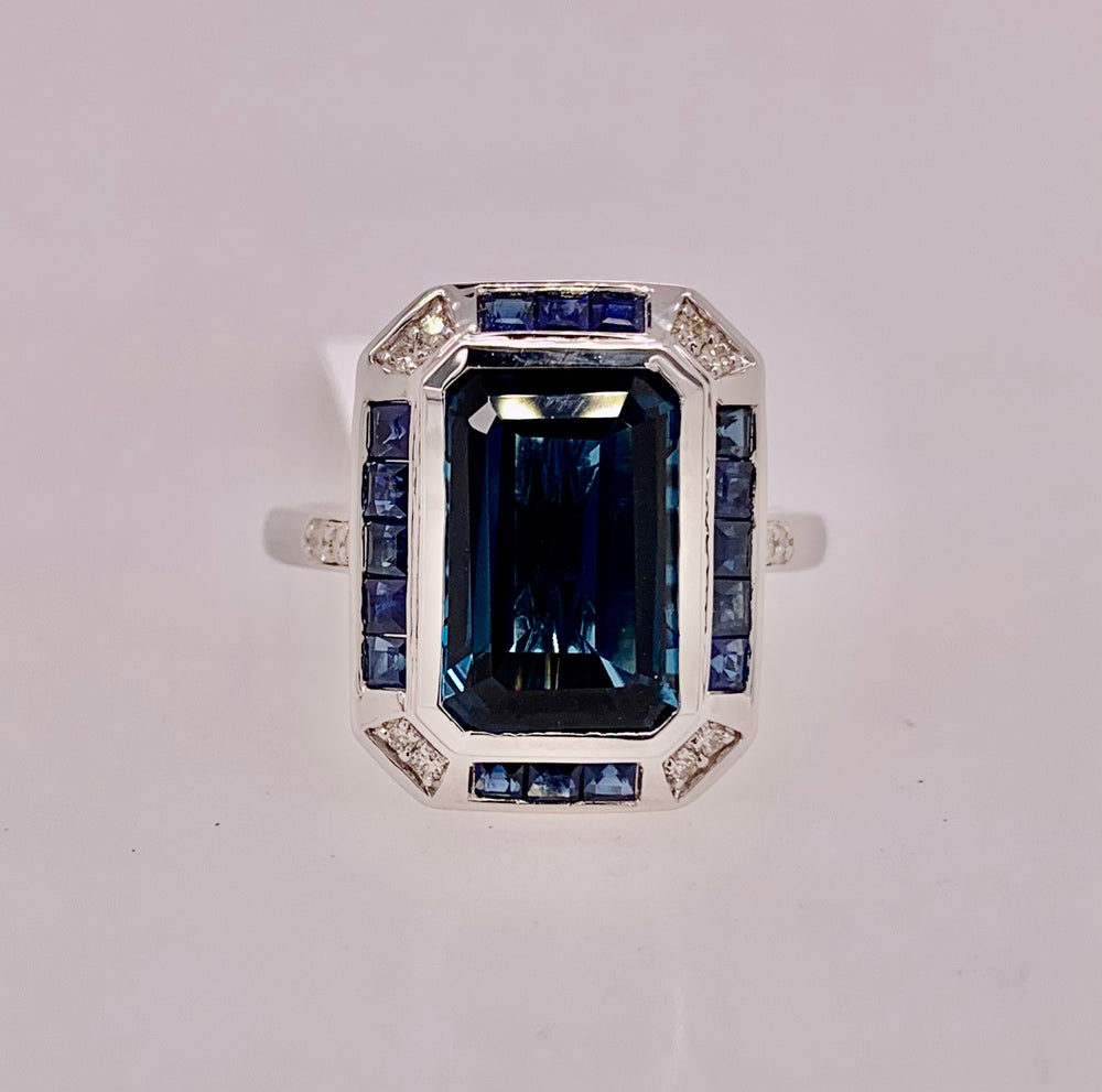 14K Blue Topaz Sapphire Diamond Ring