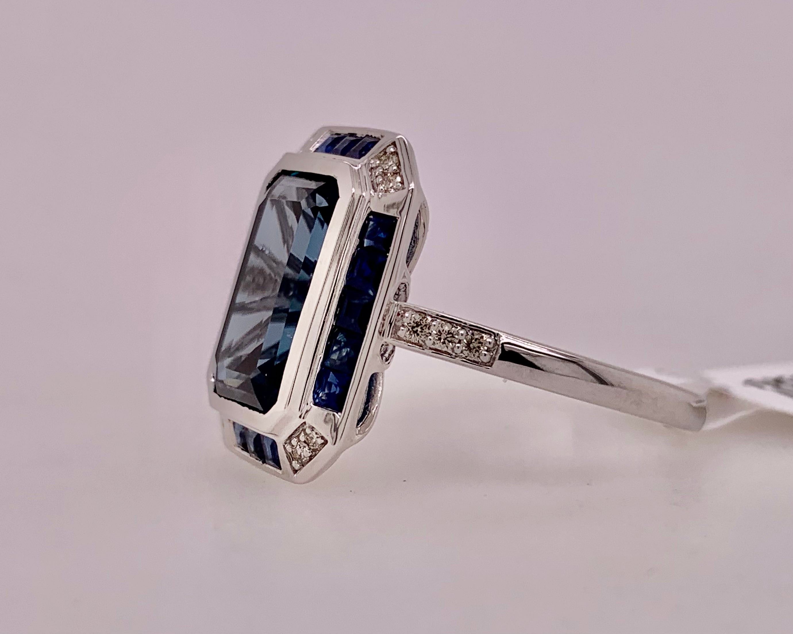 14K Blue Topaz Sapphire Diamond Ring