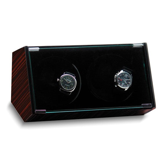 Rotations High Gloss Ebony Finish with Glass Door Velveteen Lined Wood Composite 4-Watch Winder (AC Powered)