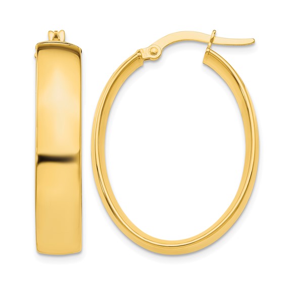 14K Polished Oval Tube Hoop Earrings