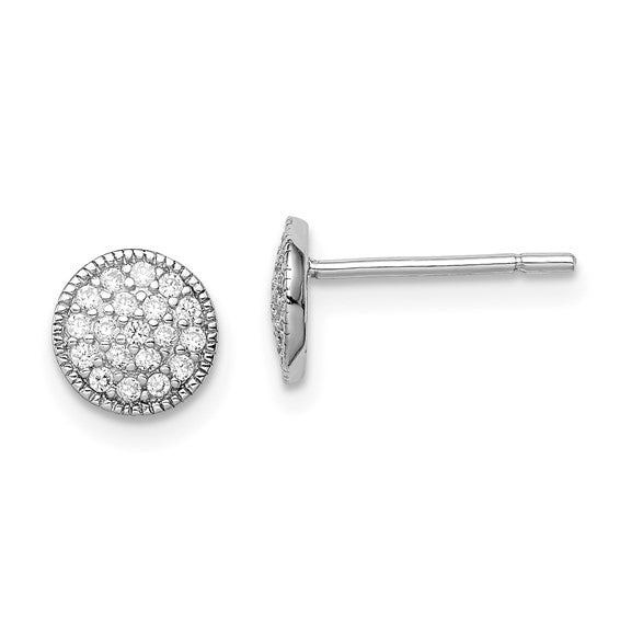Sterling Silver Rhodium-Plated Polished Pave' CZ Circle Earrings