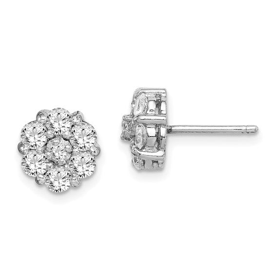 Sterling Silver Rhodium Plated Polished CZ Flower Cluster Earrings