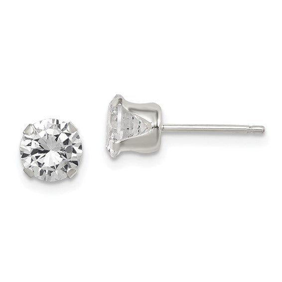 Sterling Silver CZ Round Stud Earrings