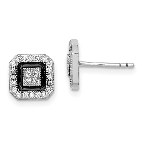 Sterling Silver Rhodium Plated Enamel CZ Earrings