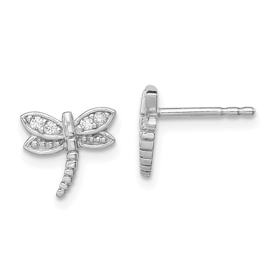 Sterling Silver Rhodium-Plated Polished Dragonfly Earrings