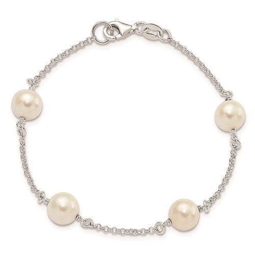 Sterling Silver FW Cultured 8MM Pearl Station Bracelet