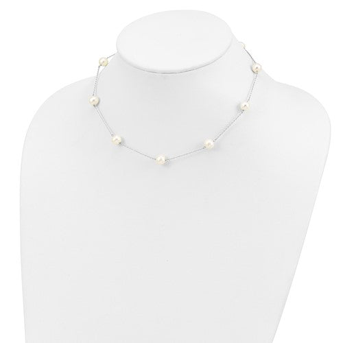 Sterling Silver 7-8mm FW Cultured 9 Station Pearl Necklace