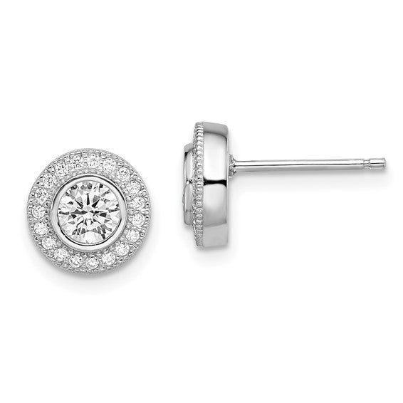 Sterling Silver Rhodium Plated Mico Pave' Halo Earrings