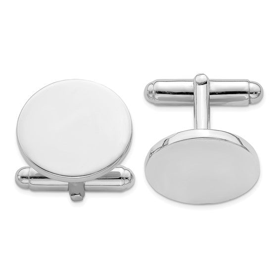 Sterling Silver Rhodium Plated Round Cuff Links