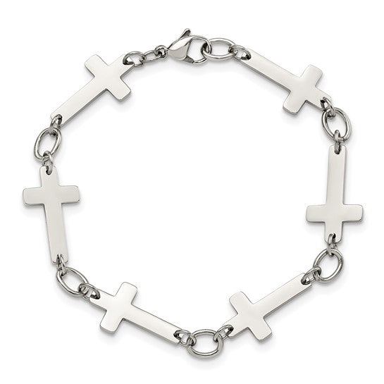 Chisel Stainless Steel Polished 8 inch Sideways Cross Link Bracelet