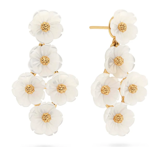 Mermaid Garden Floral Petite Post Drop Earrings - MOP/Gold