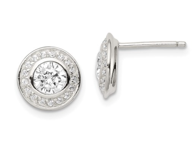 Sterling Silver Pave' CZ Halo Earrings