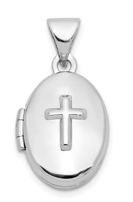 Sterling Silver Oval Cross Locket