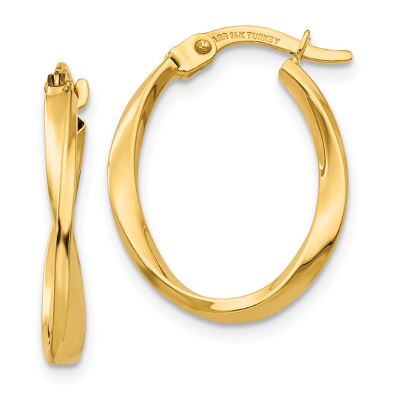 14K Gold Polished Twisted Oval Hoop Earrings