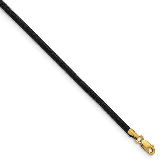 14k 20in Black Leather Cord Necklace