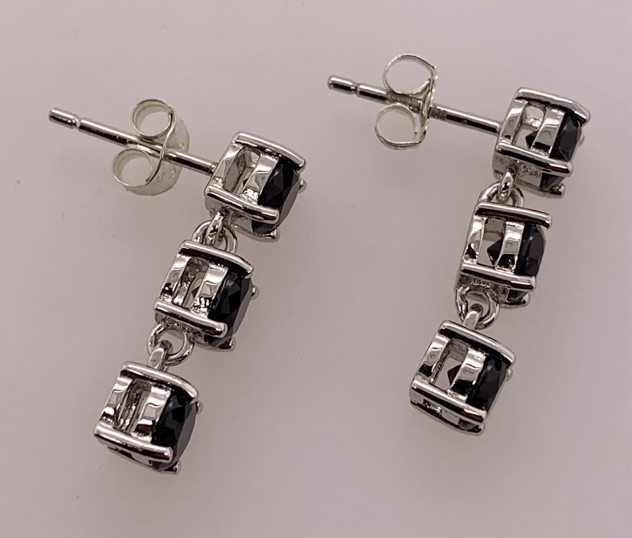 Sterling Black Onyx Dangle Stud Earrings
