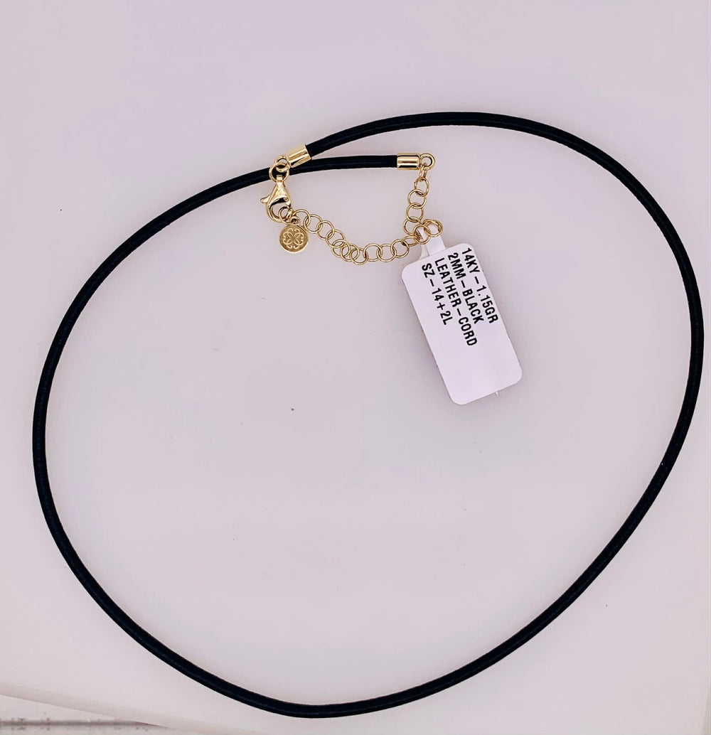 14K Black Leather Cord