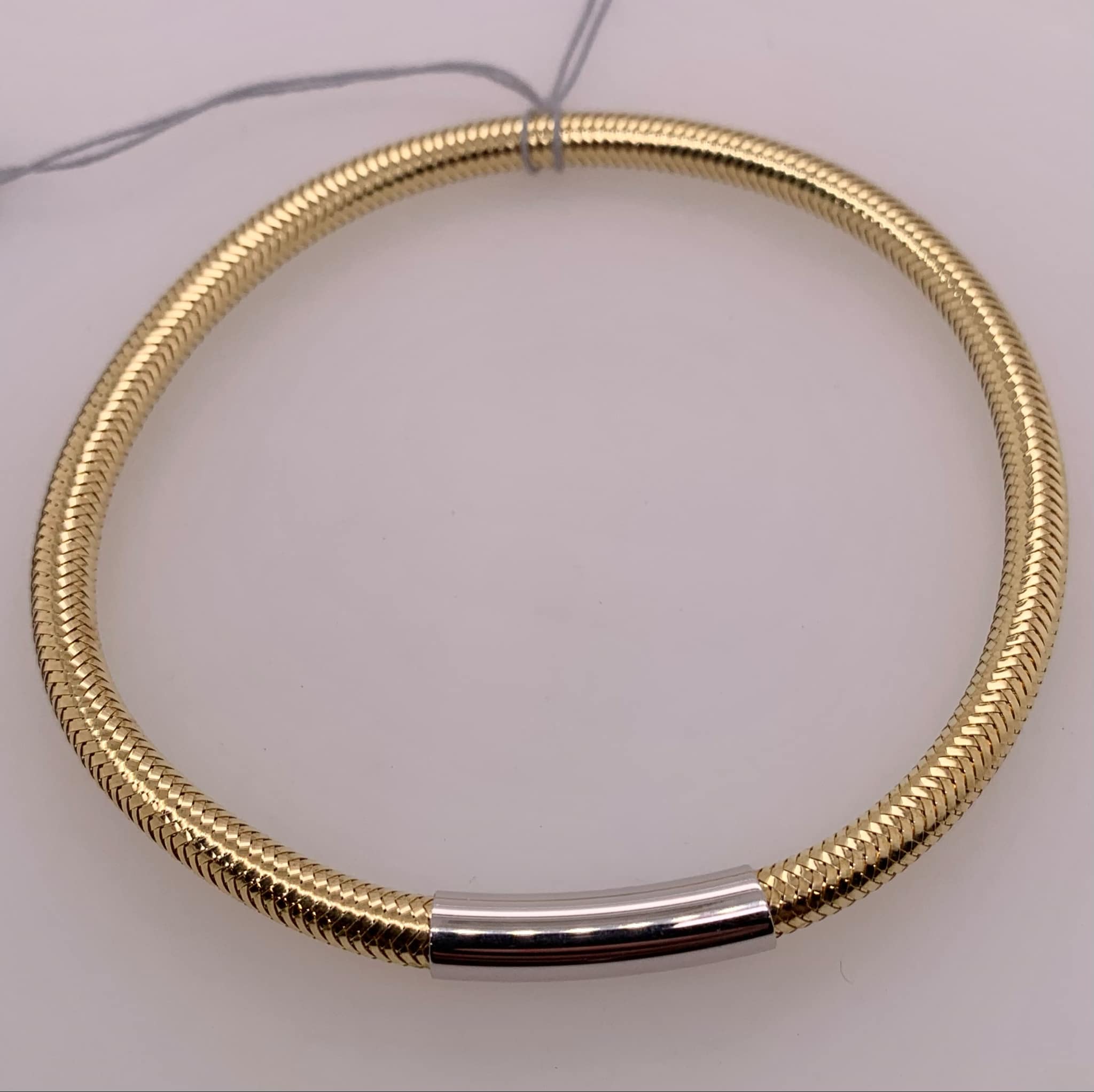 Gold Over Silver Basketweave Stretch Bangle