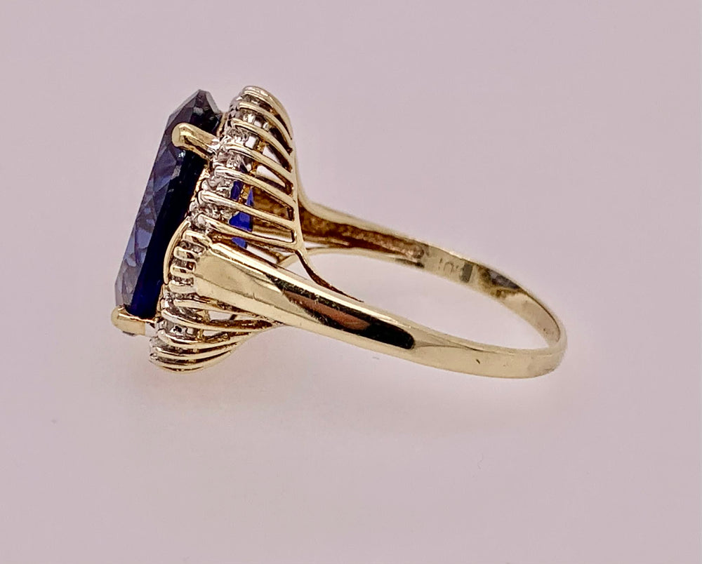 Estate 10K Gold Synthetic Tanzanite & Diamond Ring