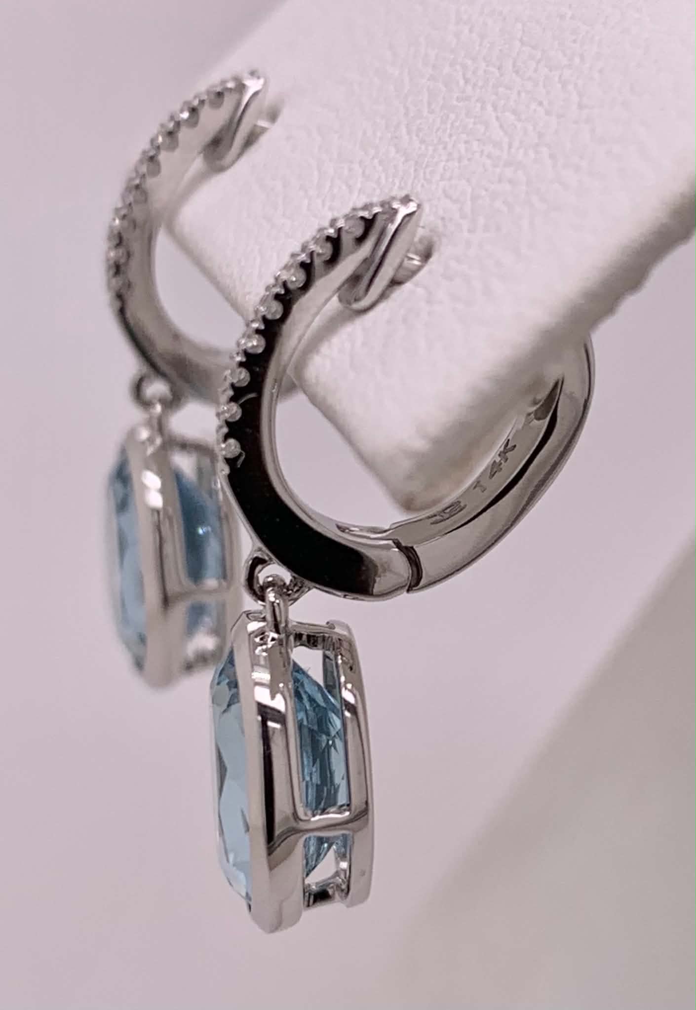 14K Aquamarine & Diamond Earrings