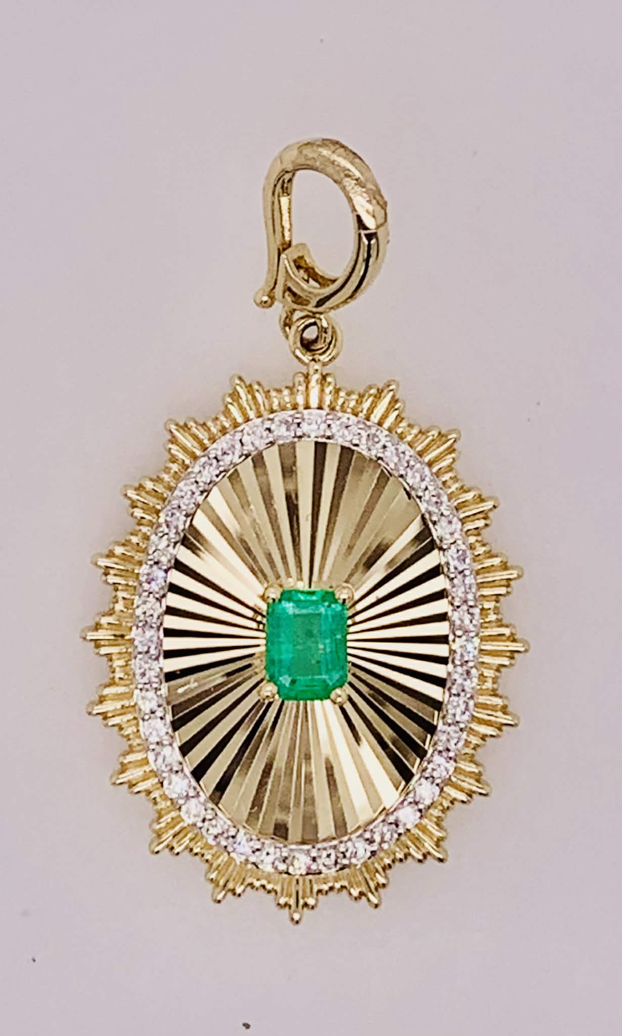 14K Gold Emerald & Diamond Sunburst Charm