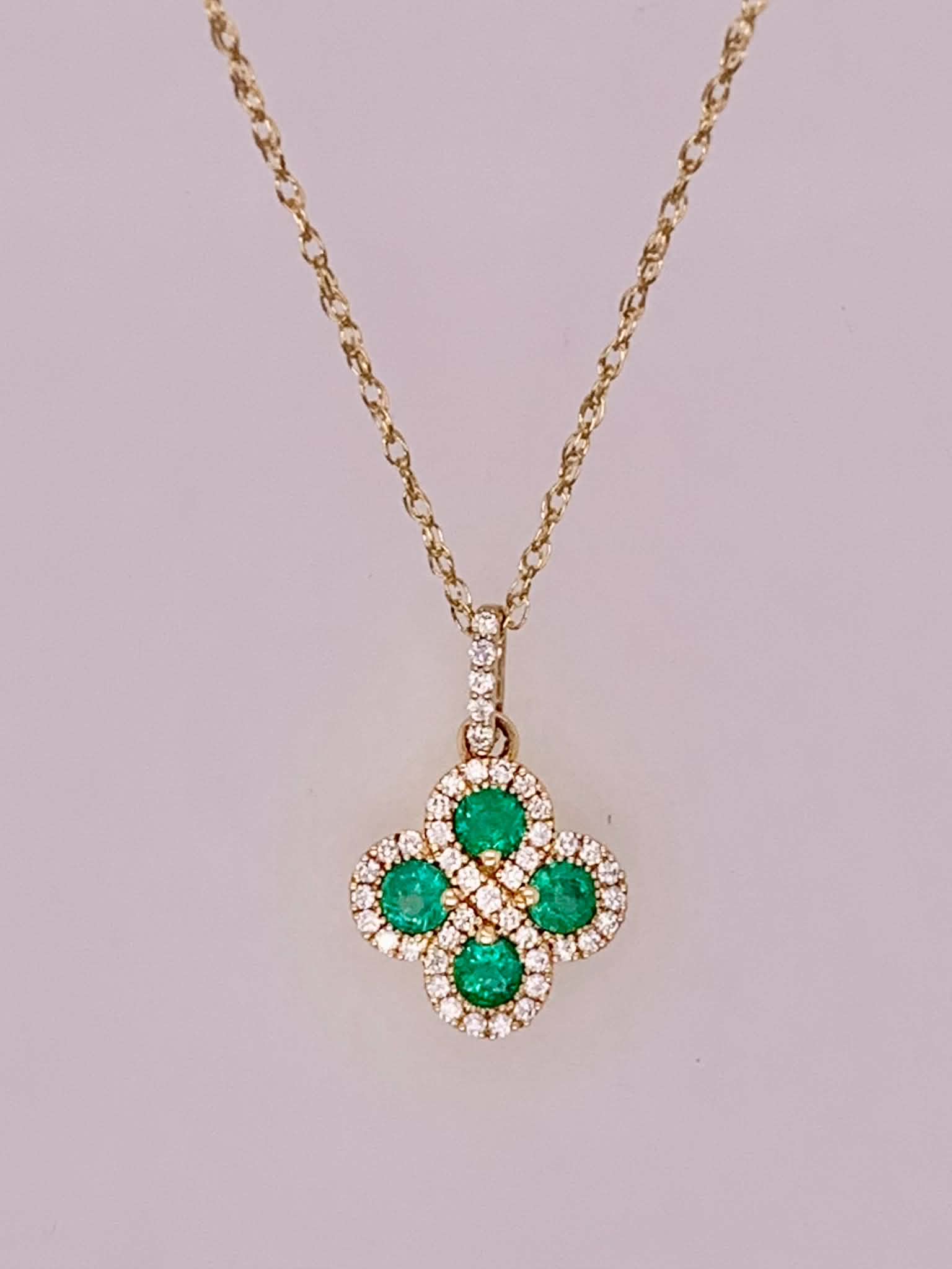 14K Emerald & Diamond Pendant