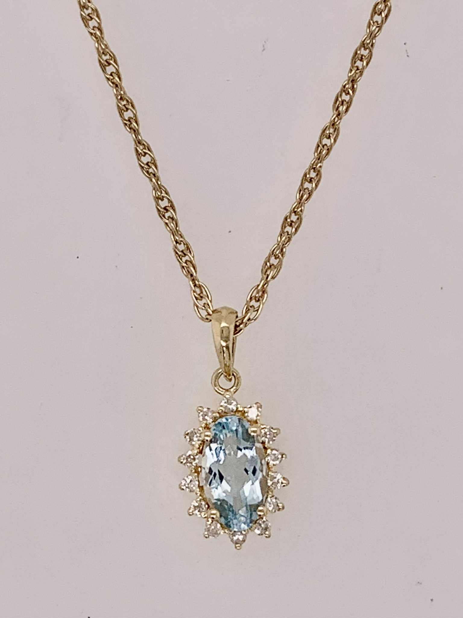 Estate Blue Topaz & Diamond Pendant