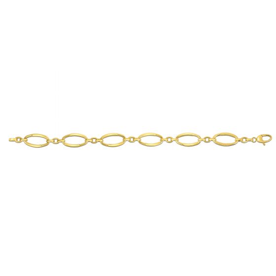 14K Gold Polished Three Plus One Oval Link Chain Bracelet