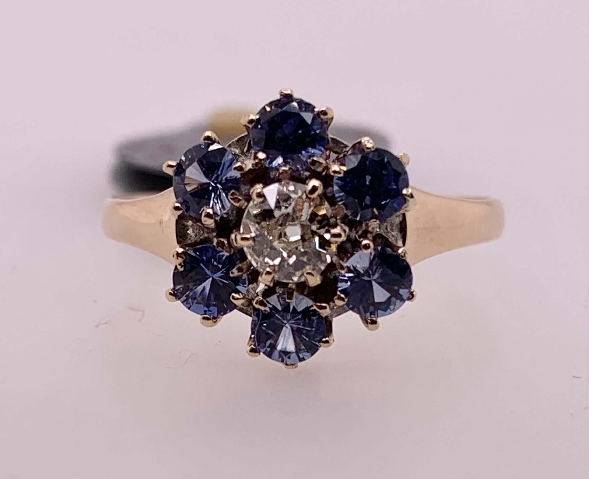 Estate 10K Sapphire & Diamond Ring