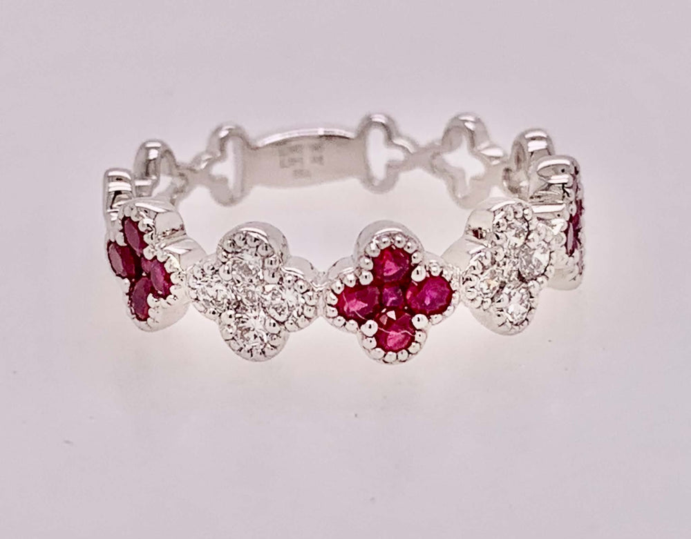 18K Gold Diamond & Ruby Band Ring